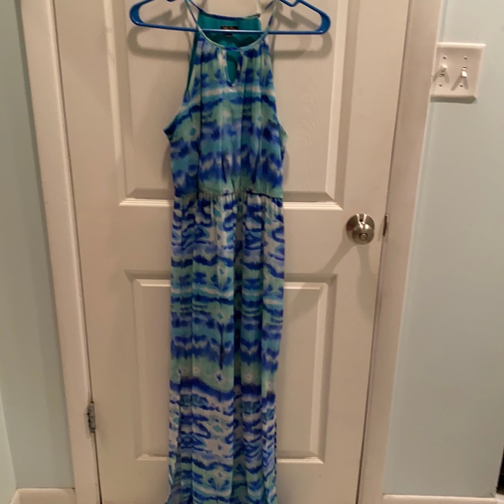 Flowy green and blue maxi dress